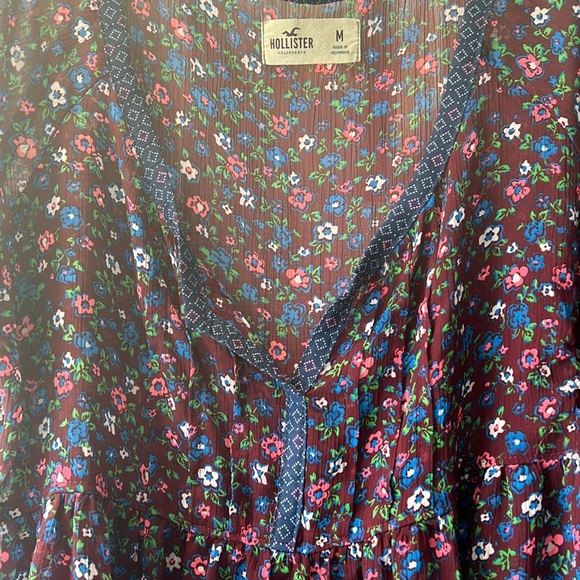 Hollister semi sheer cropped baby doll top burgundy floral print - Picture 4 of 6